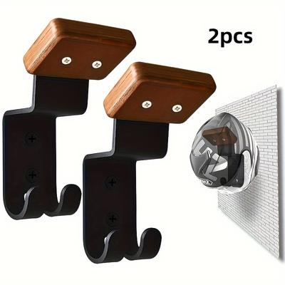 TEMU Steel Motorcycle Helmet Holder Wall Mount With Wooden Base And Hooks - Helmet Display Rack And Storage Hanger For Motorbike, Electric Bike, And Scooter Helmets