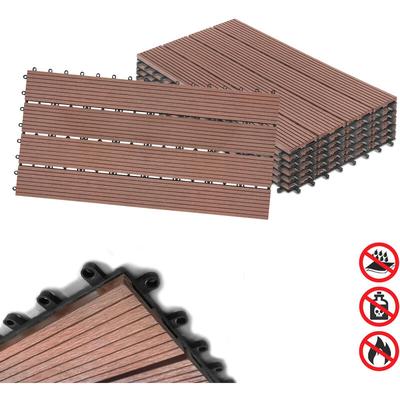 AUFUN 6er Set Terrassenfliesen WPC Kunststoff Fliesen 30x60cm - Holz Fliese Balkonfliesen Image