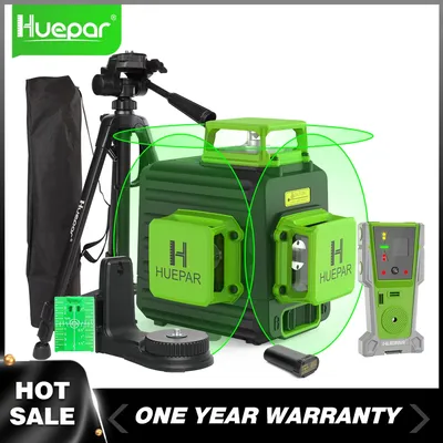 Huepar 12 Lines 3D Green Beam Laser Level Osram Self-Leveling Cross Lines Laser Level Tool Set With Tripod And Laser Detector