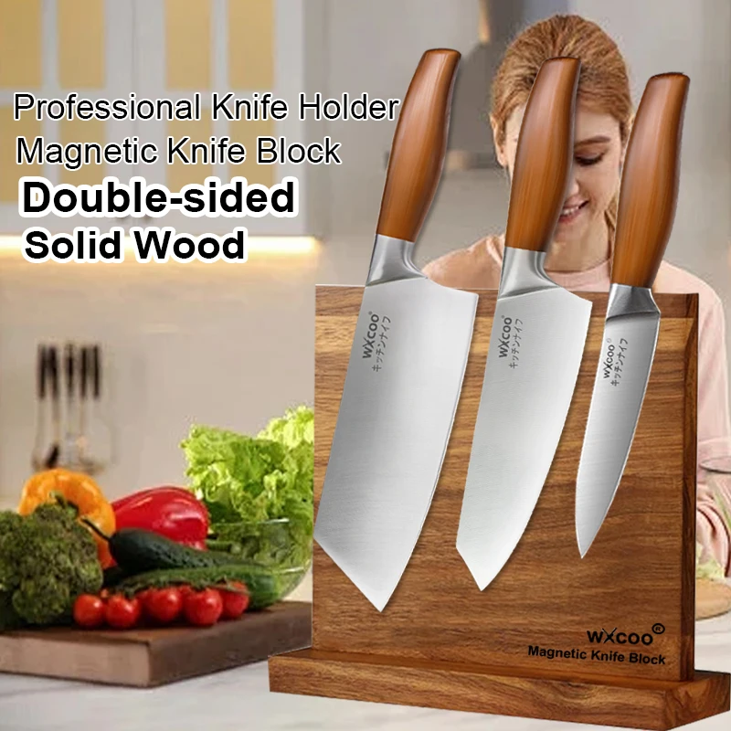 Magnetischer Messerblock aus massivem Holz, magnetischer Messerhalter, doppelseitiger Küchenmesserhalter mit leistungsstarkem Magnet für die Küchentheke Image