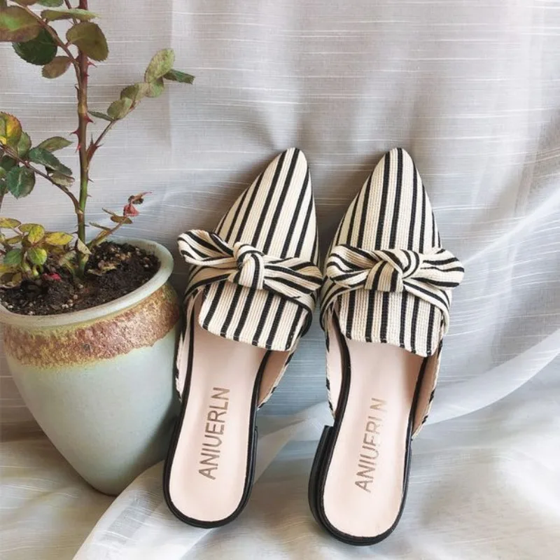 Schuhe mit Absatz Pantoletten Sommer 2025, Beige, Slides, karierte Schleife, Damen-Hausschuhe und Damen-Sandalen, Job Natural Skin I New Fashion