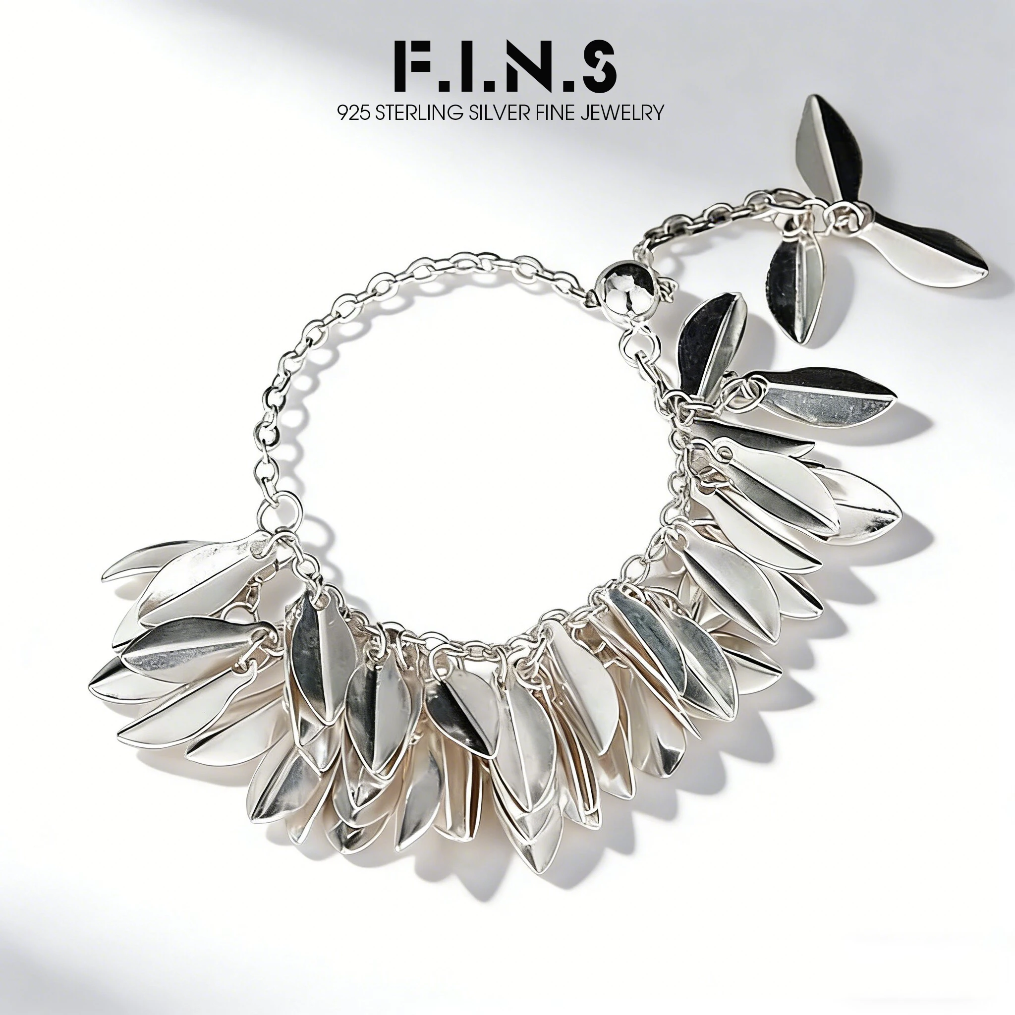 F.i.n.s Original Designer Casual S925 Sterling Silber Blätter Quaste Ringe verstellbare Kette Mid Finger edlen Schmuck Zubehör