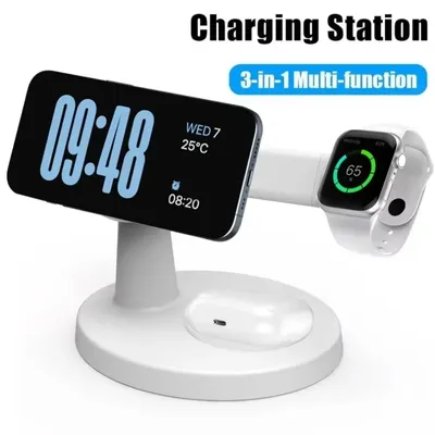 Wireless 3 In 1 Magnetic Charger Stand For Magsafe iPhone 16 15 14 13 Pro Max Apple Watch 9 8 AirPods Pro Fast Charging Station