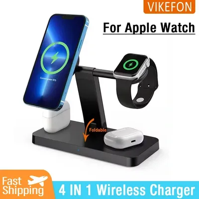 4 in 1 magnetisches kabelloses Ladegerät Stand Pad für iPhone 15 14 13 12 Pro Max Apple Watch 8-6 Airpods faltbare Schnell ladestation