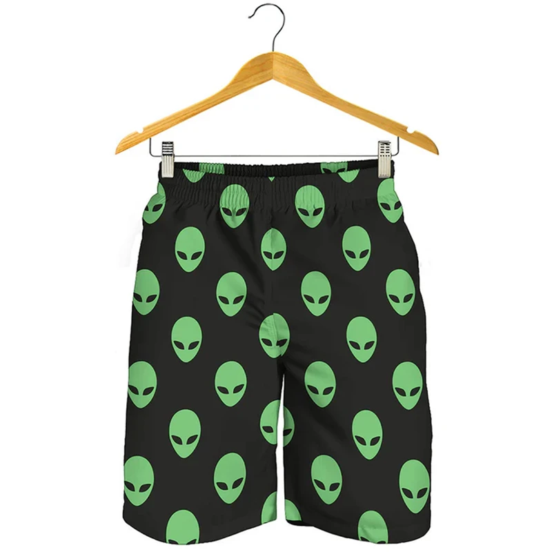 3D-Druck UFO Green Alien Y2k Strandshorts Herren Hawaiianische Badehose Damen Bequeme, schnell trocknende Sportbekleidung Kinder-Eisshorts Image