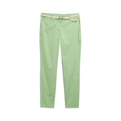 TOM TAILOR Damen Slim Chino Hose mit Gürtel, grün, Uni, Gr. 46/32 Image