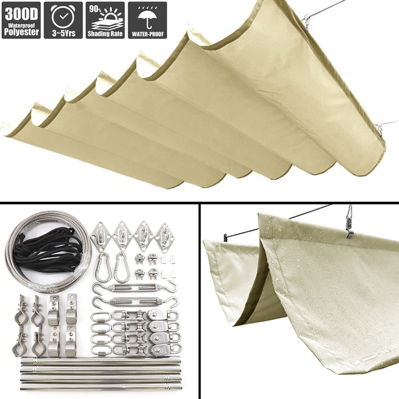 Wasserdichtes Teleskop-Sonnenschutznetz, UV-beständiges Polyestergewebe, Pergola, Sonnendach, Schwimmbad, Rasen, Segel, Außenmarkise Image