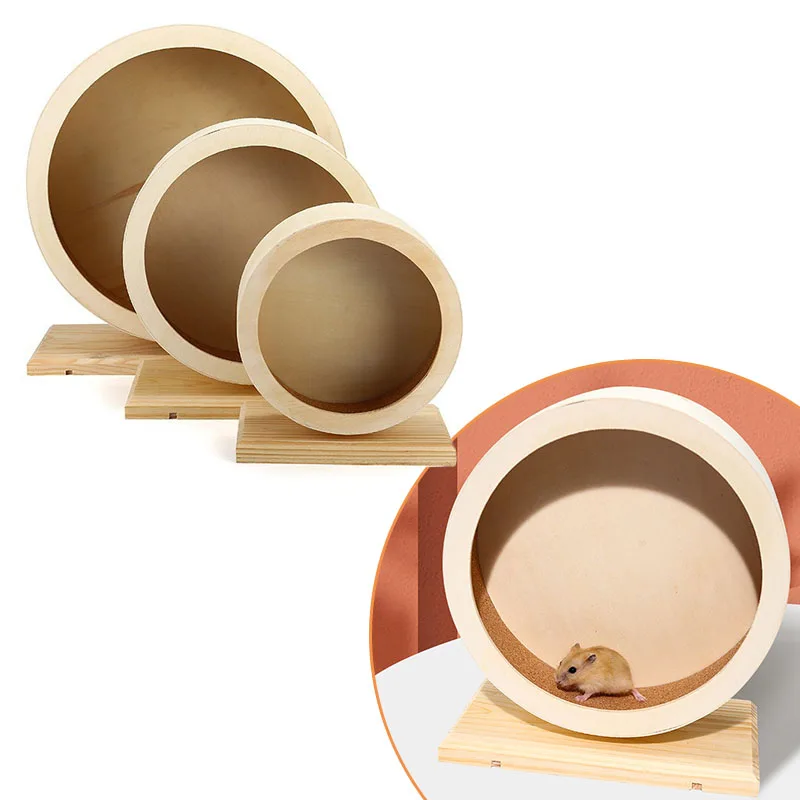 Hamster Running Wheel Golden Bear Mute Wooden Belt Bracket With Cork Pad Roller Sports Golden Bear Landscaping Pet Supplies Image