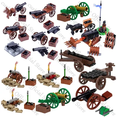 Mittelalterliche Militärsoldatenfiguren Kanone Baustein Armee Napoleonischer Krieg Artillerie Fahrzeug Waffen Tier MOC Ziegel Kinderspielzeug Image