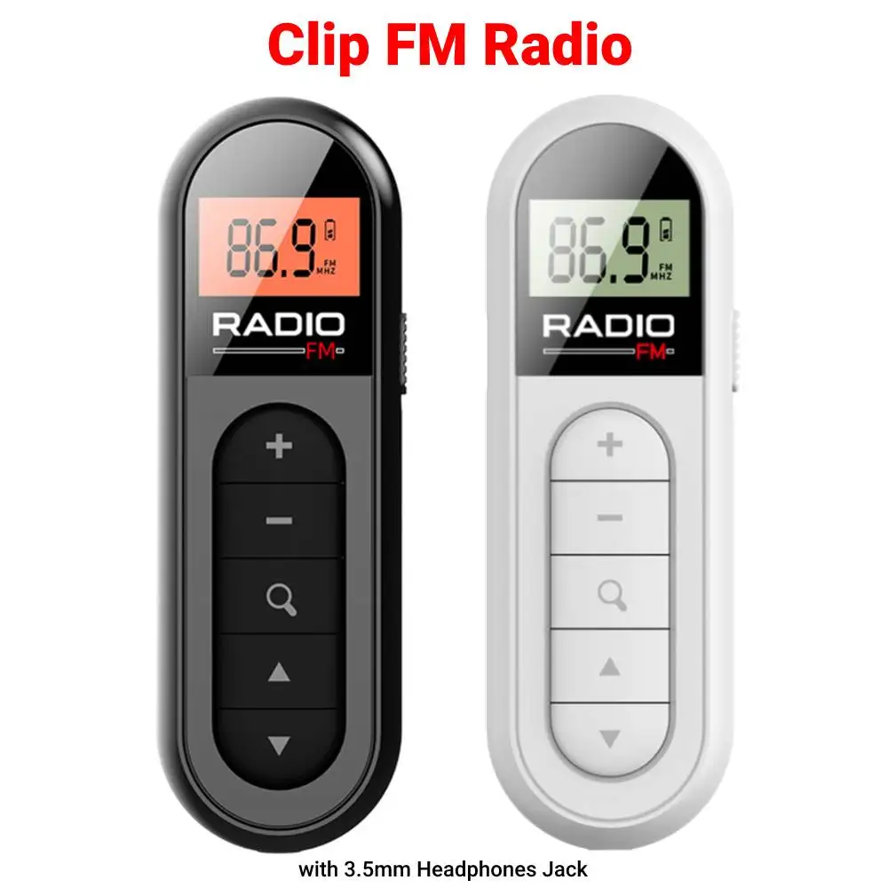 Mini-Taschen-FM-Radio, tragbares Clip-FM-Radio mit Hintergrundbeleuchtung, LCD-Display, Lavalier-Radio-Empfänger mit 3,5-mm-Kopfhöreranschluss Image