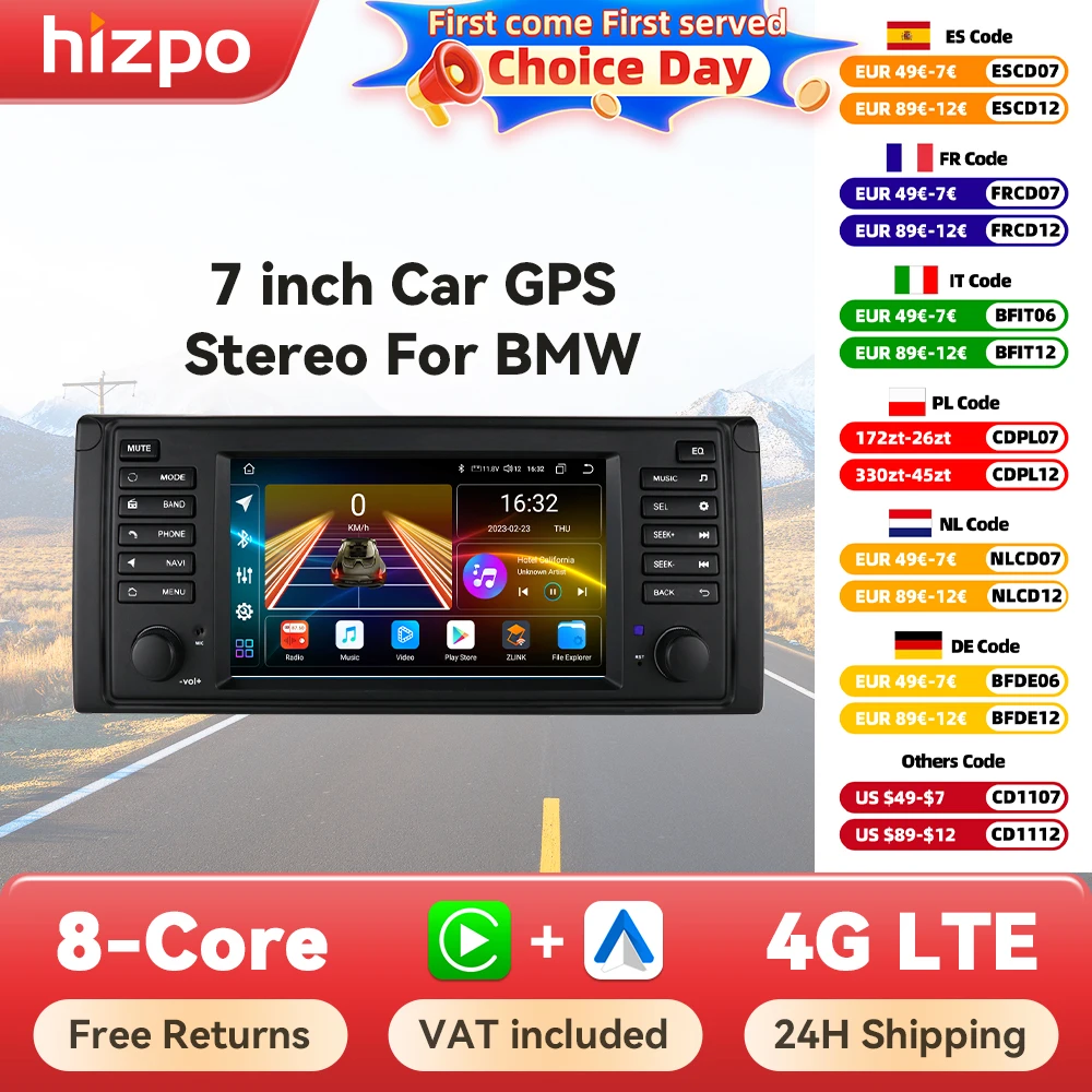 Hizpo Auto-Intelligente Systeme für BMW 5er E39 X5 E53 M5 1996–2003 Multimedia 2din Autoradio Android 13 Auto Carplay 7862 4G Image