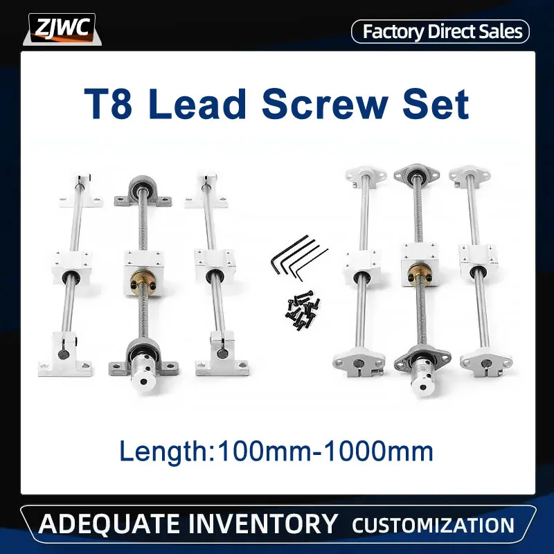 1 SET 3D-Drucker-Führungsschienen-Sets, T8-Leitspindel, Länge 100–1000 mm, lineare Welle 8 + KFL08 KP08 SK8 SHF8 SC8UU + Mutterngehäuse + Kupplung Image