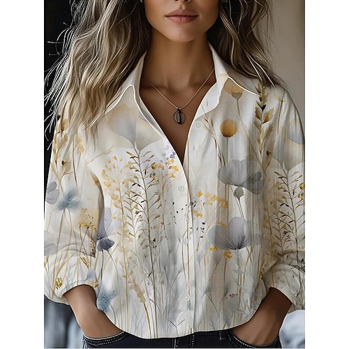 Camicia da Donna Button Down Tunic Camicia Collo Maniche Lunghe Grafica Floreale Elegante Casuale Top Regolari Giornaliera Uscita s Bianca Gialla Verde Chiaro Celeste Primavera