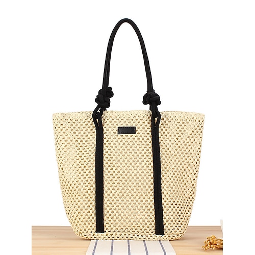 borsa tote in paglia fatta a mano da donna – borsa da spiaggia intrecciata bohémien con manici in perline di legno, borsa a tracolla per le vacanze estive per viaggi, shopping e uscite informali