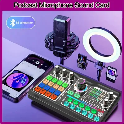 Professional Condenser Microphone Kit Singing Mic Computer Recording Live Streaming Sound Card for