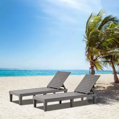 Outdoor Chaise Lounge Set of 2, Adjustable Pool Lounge Chair with 5 Positions Backrest, Waterproof