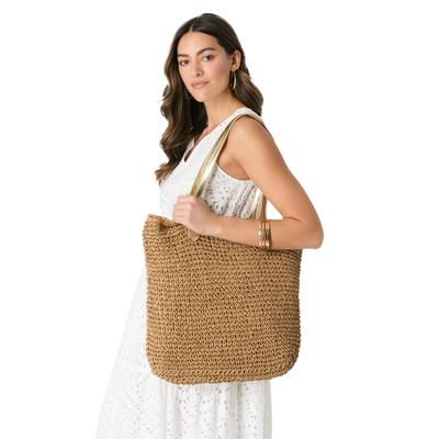 Women's Straw Tote Bag by Roaman's in Natural