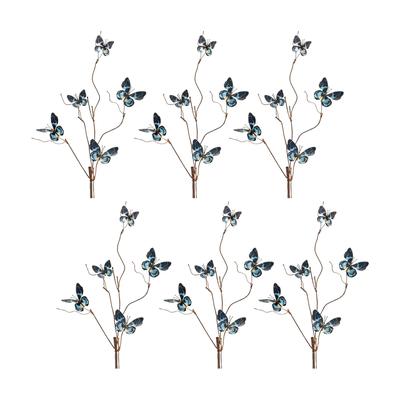 Blue and Black Wire Butterfly Spray (Set of 6) by Melrose in Blue/brown