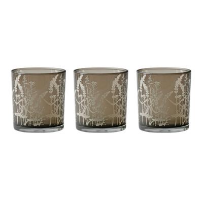 Wildflower Glass Candle Holder (Set of 3) by Melrose in Grey