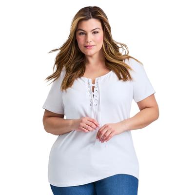 Plus Size Women's Lacing Detail Tunic Tee by Avenue in White (Size 14)