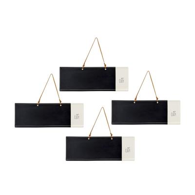 Get Cozy Memo/Chalkboard (Set of 4) 14.25" x 5"H Stoneware by Melrose in Black/beige