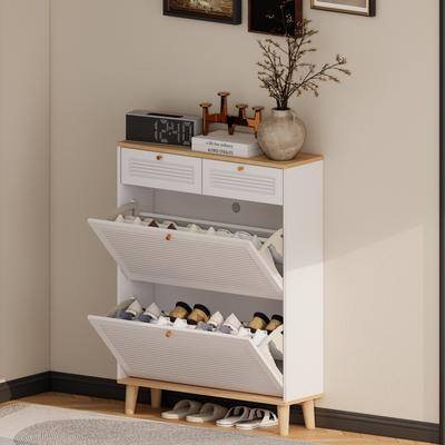 Shoe Cabinet Storage, Shoe Organizer with 2 Flip Drawers & Drawer, Free Standing Narrow Shoe Rack Cabinet