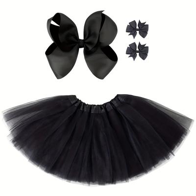 TEMU 4pcs Black Bow Hairpins & Tulle Ballet Skirt, Princess Accessories For Girls