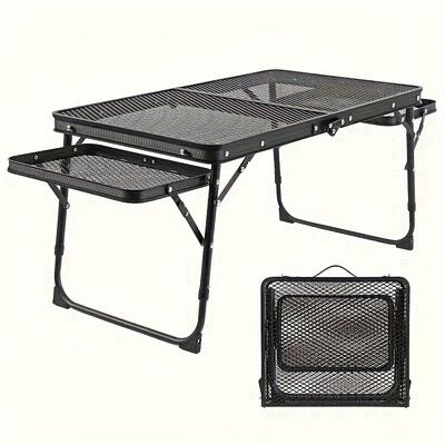 TEMU Folding Table With 2 Wings, Camping Table With Mesh Top, Folding Barbecue Table With Adjustable Height, Portable Outdoor Table For Picnics, Camping, Barbecues, Beach