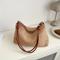 TEMU Handmade Woven Straw Tote Bag For Women - Chic Retro Large Capacity Shoulder Bag With Brown Synthetic Leather Handles, Texture, Everyday Use