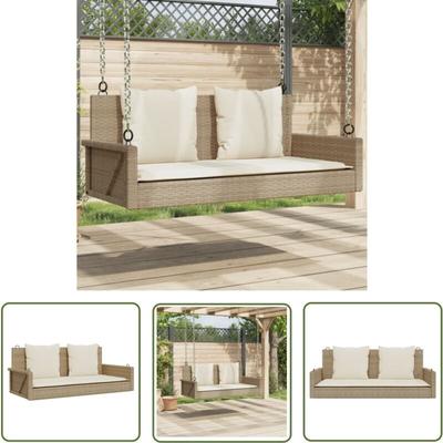 The Living Store Hängebank mit Kissen Beige 119x56x48 cm Poly Rattan - Gartenschaukel Image
