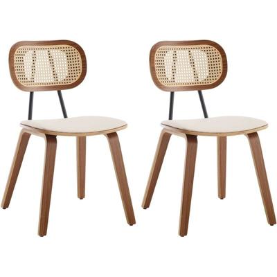 Wahson Esszimmerstühle 2er Set Küchenstühle pu Leder mit Rattan Rückenlehne Akzentstühle aus Holz Image