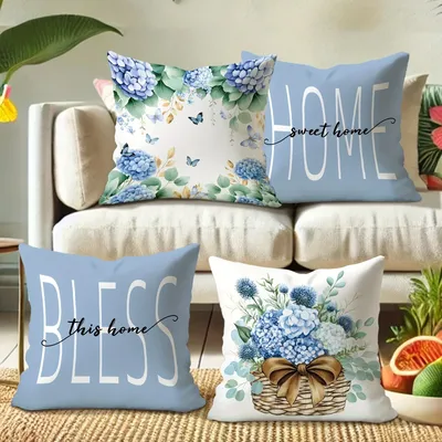 1 Stück Kissenbezug, Blumenkorb Schleife Blume Sweet Home bedruckter Kissenbezug, Wohnzimmer Sofa