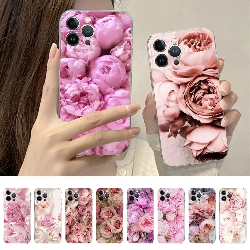 Elegante rosa lila Pfingstrose Handy hülle für iPhone 15 14 11 12 13 Mini Pro XS Max Cover 6 7 8 plus x xr se 2020 Funda Shell
