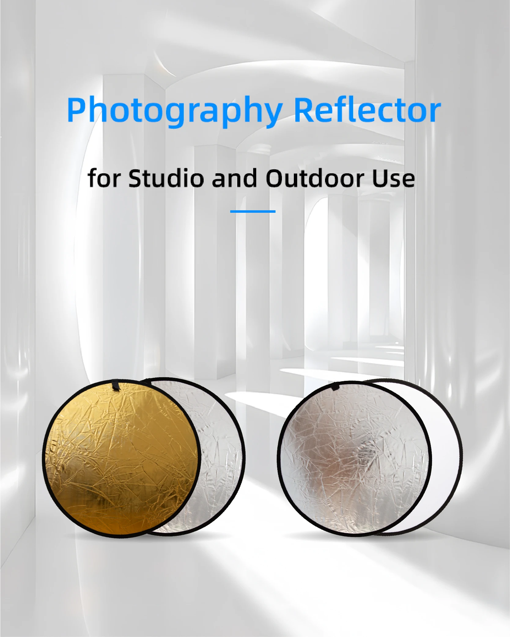 RF01 2in1 zusammenklappbarer runder Fotografie-Reflektor Fotostudio-Außenlichtdiffusor Multi-Disc mit Tragetasche 30/60/80/110 cm Image