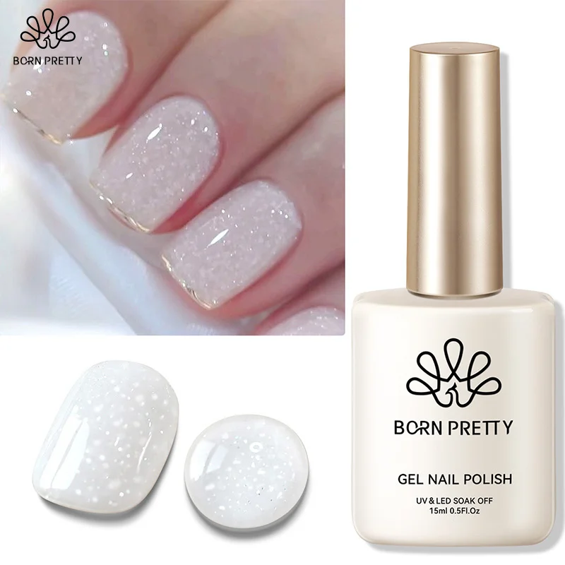BORN RRETTY 15 ml milchig-weißer Glitzer-Gel-Nagellack, rosa Aprikose, Glitzer-Pailletten, langlebig, Soak Off UV-LED-Lack, Maniküre Image