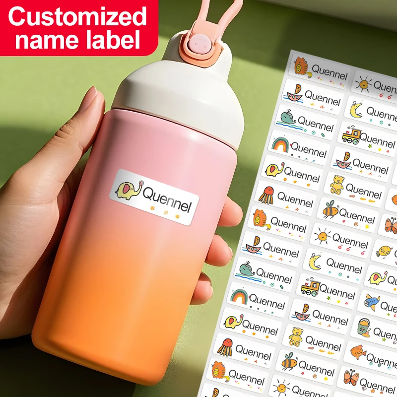 Maßgeschneidert ‌ Umweltfreundliche Namensschilder für Kinder, wasserfeste Aufkleber – langlebige Tierdesign-Etiketten für Schultaschen und Schreibwaren Image