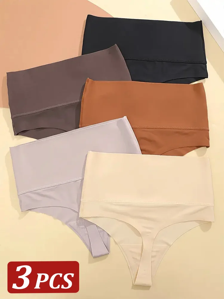 3Pcs Frauen Hohe Taille Gestaltung Thongs Sexy Einfarbig Former G-string Unterwäsche Weibliche Komfort Abnehmen Butt Heber Dessous Image