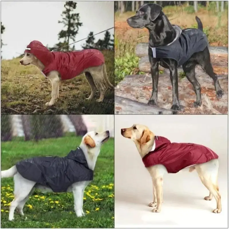 Hunderegenmantel in 9 Größen, für kleine, mittelgroße und große Hunde, wasserdichte Kapuzenjacke, Regenkleidung mit reflektierenden Streifen, Outdoor-Zubehör Image