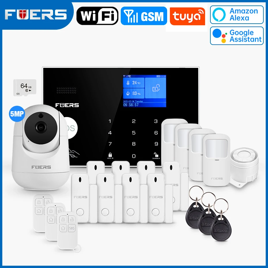 FUERS WIFI GSM Alarm System Wireless Home Einbrecher Alarmanlage Tuya APP Steuerung Sirene Bewegungsmelder PIR Rauch Sensor
