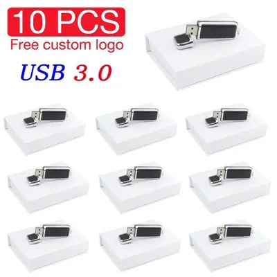 10 PCS High Speed Leather USB 3.0 Flash Drive 128GB 64GB Free Custom Printed Logo Pen Drive Memory