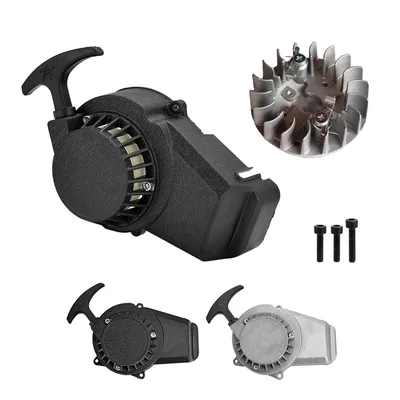 Black Pull Start+ Flywheel for 47cc 49cc 2 stroke Mini Pocket Scooter Dirt Bike ATV Recoil Starter