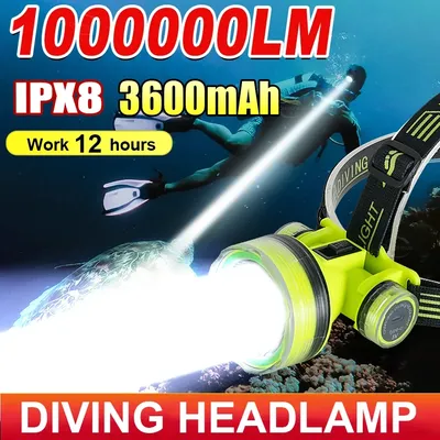New Rechargeable LED Diving Headlamp Strong Light Professional Diving 50M Head Flashlight Scuba