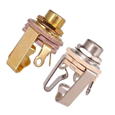 1 Pcs Brass Material Open Circuit 1/4" Stereo Jack Input Plug Socket For Electric Guitar Bass Active