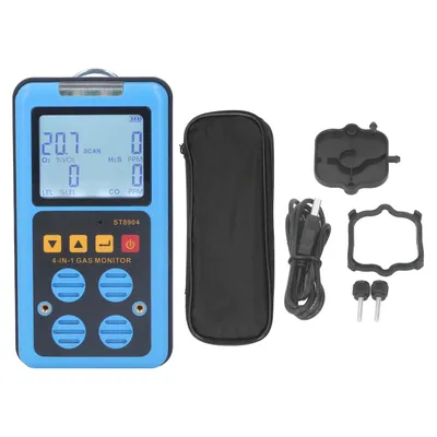 Gas Monitor 4 in 1 CO H2S O2 LEL Accurate Measurement Sound Light Vibration Alarm Backlit Display