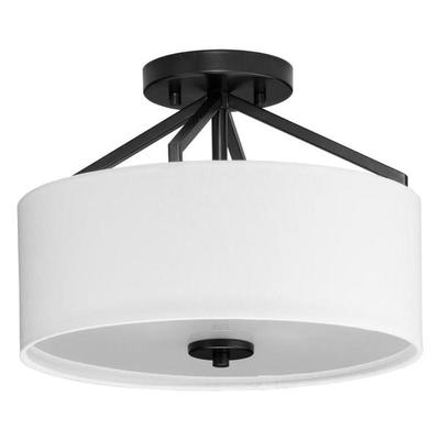 Progress Lighting 253081 - 2 Light 120 volt Matte Black White Linen Fabric Shade Ceiling Light Fixture (TWO-LIGHT 13 IN SEMI-FLUSH MOUNT WHITE LINEN SHADE (P350239-31M))