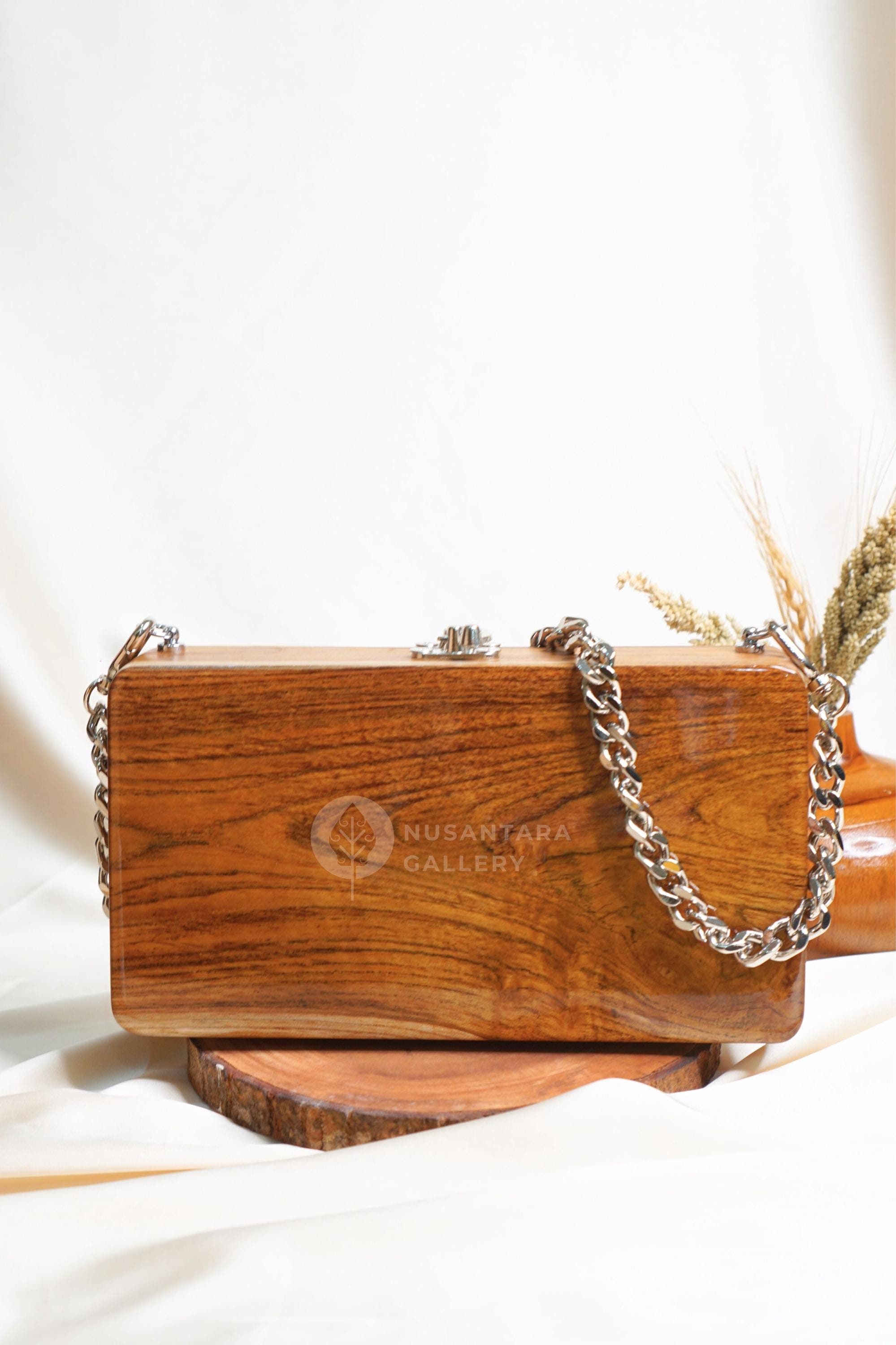 Borsa in legno di teak fatta a mano Nusantara Callie, borsa in legno, borsetta in legno, borse alla moda da donna.