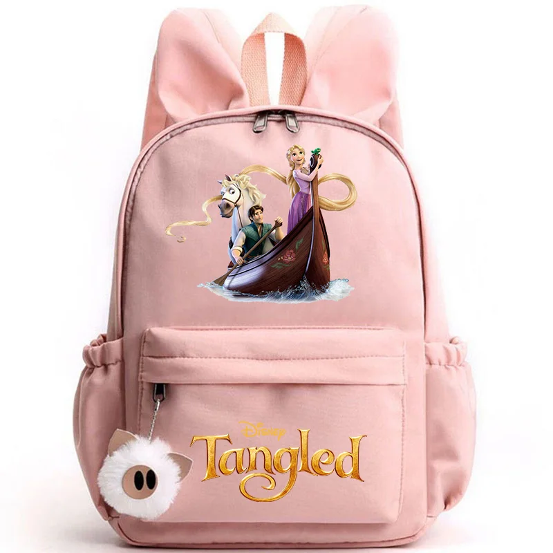 Disney-Sac à dos princesse Raiponce pour filles et garçons, sac à dos pour enfants adolescents, sacs d'école décontractés avec oreilles