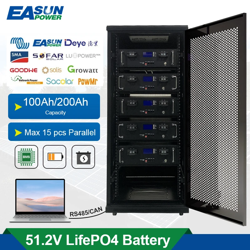 Batteria al litio EASUN POWER LiFePO4 51.2V 100Ah Batteria al litio 5KW 6000+ cicli con BMS per batteria di accumulo solare inverter
