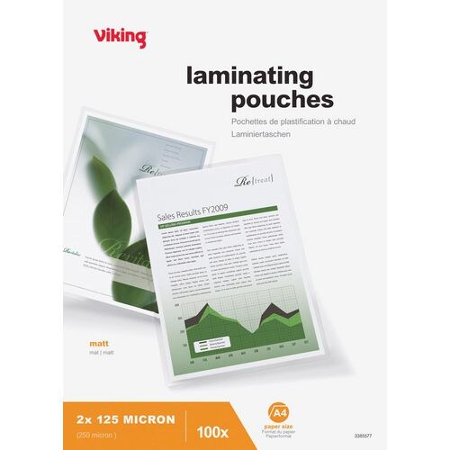 Viking Laminierfolien DIN A4 Matt 125 Mikron (2 x 125) Transparent 100 Stück Image