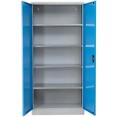 PROREGAL Stahlschrank BEE mit 5 verzinkten Fachböden | HxBxT 195x120x60cm | Grau-Hellblau | Werkstattschrank Werkzeugschrank Aktenschrank Image